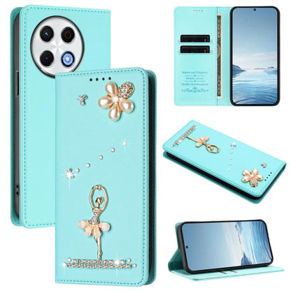 Ballet Girl Diamond Studded RFID Vegan Leather Phone Case, For Tecno Spark Go 1, For Tecno Camon 40 Pro, For Tecno Camon 40 Premier, For Tecno Camon 40, For Tecno Spark 30C 5G / Pop 9 5G, For Tecno Camon 30S / 30S Pro                                   ...