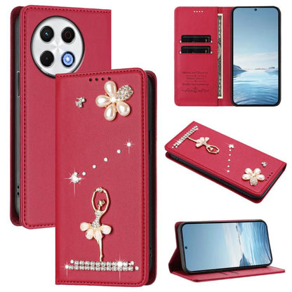 Ballet Girl Diamond Studded RFID Vegan Leather Phone Case, For Tecno Spark Go 1, For Tecno Camon 40 Pro, For Tecno Camon 40 Premier, For Tecno Camon 40, For Tecno Spark 30C 5G / Pop 9 5G, For Tecno Camon 30S / 30S Pro                                   ...