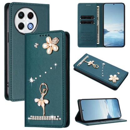 Ballet Girl Diamond Studded RFID Vegan Leather Phone Case, For Tecno Spark Go 1, For Tecno Camon 40 Pro, For Tecno Camon 40 Premier, For Tecno Camon 40, For Tecno Spark 30C 5G / Pop 9 5G, For Tecno Camon 30S / 30S Pro                                   ...