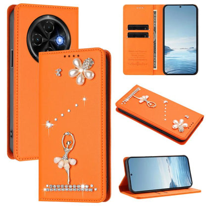 Ballet Girl Diamond Studded RFID Vegan Leather Phone Case, For Tecno Spark Go 1, For Tecno Camon 40 Pro, For Tecno Camon 40 Premier, For Tecno Camon 40, For Tecno Spark 30C 5G / Pop 9 5G, For Tecno Camon 30S / 30S Pro                                   ...
