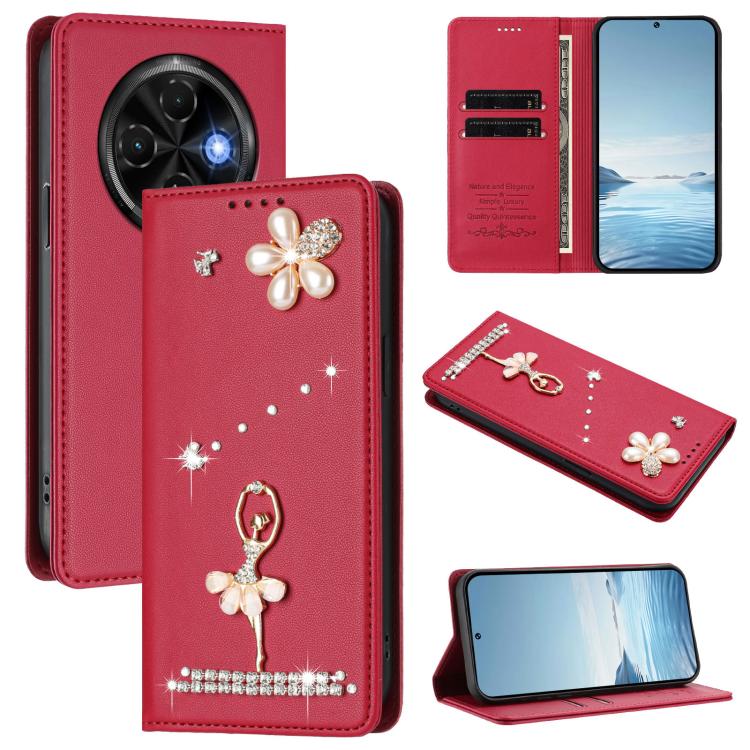 Ballet Girl Diamond Studded RFID Vegan Leather Phone Case, For Tecno Spark Go 1, For Tecno Camon 40 Pro, For Tecno Camon 40 Premier, For Tecno Camon 40, For Tecno Spark 30C 5G / Pop 9 5G, For Tecno Camon 30S / 30S Pro                                   ...