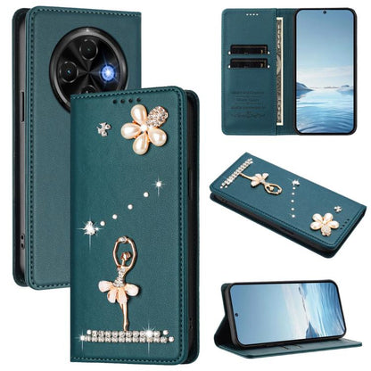 Ballet Girl Diamond Studded RFID Vegan Leather Phone Case, For Tecno Spark Go 1, For Tecno Camon 40 Pro, For Tecno Camon 40 Premier, For Tecno Camon 40, For Tecno Spark 30C 5G / Pop 9 5G, For Tecno Camon 30S / 30S Pro                                   ...