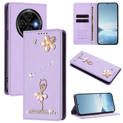 Ballet Girl Diamond Studded RFID Vegan Leather Phone Case, For Tecno Spark Go 1, For Tecno Camon 40 Pro, For Tecno Camon 40 Premier, For Tecno Camon 40, For Tecno Spark 30C 5G / Pop 9 5G, For Tecno Camon 30S / 30S Pro                                   ...