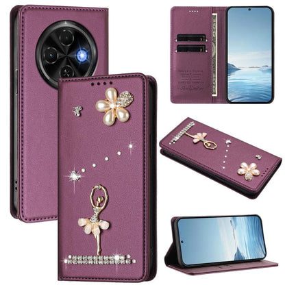 Ballet Girl Diamond Studded RFID Vegan Leather Phone Case, For Tecno Spark Go 1, For Tecno Camon 40 Pro, For Tecno Camon 40 Premier, For Tecno Camon 40, For Tecno Spark 30C 5G / Pop 9 5G, For Tecno Camon 30S / 30S Pro                                   ...