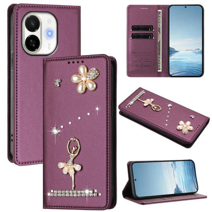 Ballet Girl Diamond Studded RFID Vegan Leather Phone Case, For Tecno Spark Go 1, For Tecno Camon 40 Pro, For Tecno Camon 40 Premier, For Tecno Camon 40, For Tecno Spark 30C 5G / Pop 9 5G, For Tecno Camon 30S / 30S Pro                                   ...