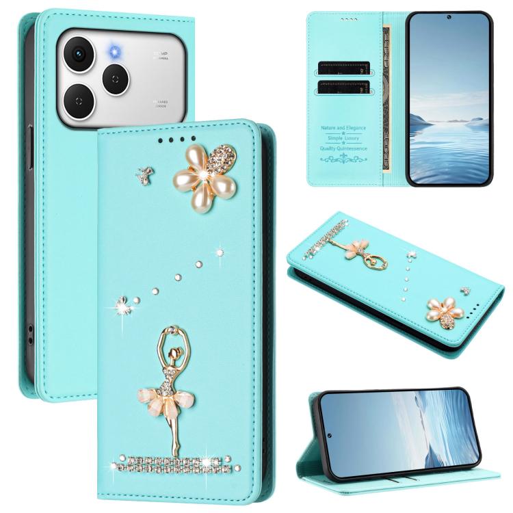 Ballet Girl Diamond Studded RFID Vegan Leather Phone Case, For Tecno Spark Go 3, For Tecno Pova Slim / Spark Slim, For Tecno Spark Go 2024 / Spark 20, For Tecno Spark 40C, For Tecno Pova 7 Pro 5G, For Tecno Pop 10, For Tecno Spark 40 Pro+ 4G           ...