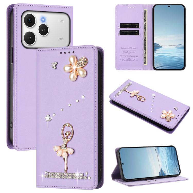 Ballet Girl Diamond Studded RFID Vegan Leather Phone Case, For Tecno Spark Go 3, For Tecno Pova Slim / Spark Slim, For Tecno Spark Go 2024 / Spark 20, For Tecno Spark 40C, For Tecno Pova 7 Pro 5G, For Tecno Pop 10, For Tecno Spark 40 Pro+ 4G           ...
