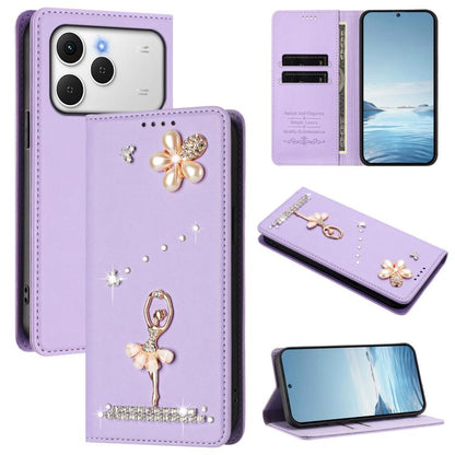 Ballet Girl Diamond Studded RFID Vegan Leather Phone Case, For Tecno Spark Go 3, For Tecno Pova Slim / Spark Slim, For Tecno Spark Go 2024 / Spark 20, For Tecno Spark 40C, For Tecno Pova 7 Pro 5G, For Tecno Pop 10, For Tecno Spark 40 Pro+ 4G           ...