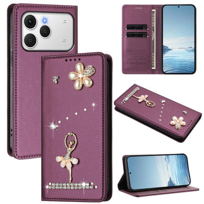 Ballet Girl Diamond Studded RFID Vegan Leather Phone Case, For Tecno Spark Go 3, For Tecno Pova Slim / Spark Slim, For Tecno Spark Go 2024 / Spark 20, For Tecno Spark 40C, For Tecno Pova 7 Pro 5G, For Tecno Pop 10, For Tecno Spark 40 Pro+ 4G           ...