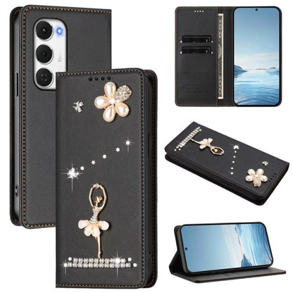 Ballet Girl Diamond Studded RFID Vegan Leather Phone Case, For Tecno Spark Go 3, For Tecno Pova Slim / Spark Slim, For Tecno Spark Go 2024 / Spark 20, For Tecno Spark 40C, For Tecno Pova 7 Pro 5G, For Tecno Pop 10, For Tecno Spark 40 Pro+ 4G           ...