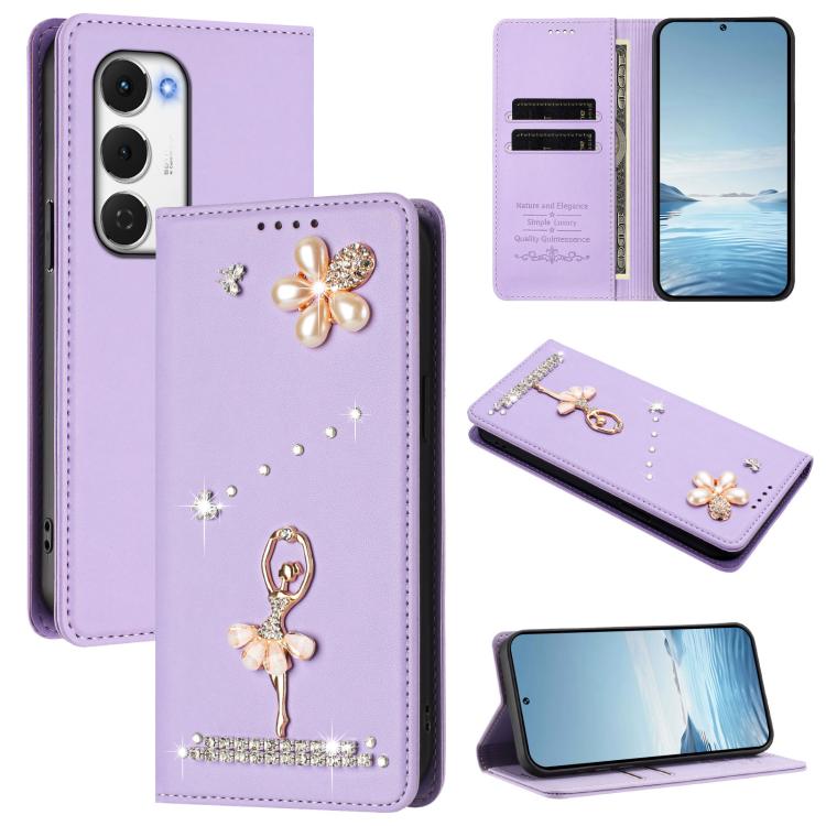 Ballet Girl Diamond Studded RFID Vegan Leather Phone Case, For Tecno Spark Go 3, For Tecno Pova Slim / Spark Slim, For Tecno Spark Go 2024 / Spark 20, For Tecno Spark 40C, For Tecno Pova 7 Pro 5G, For Tecno Pop 10, For Tecno Spark 40 Pro+ 4G           ...