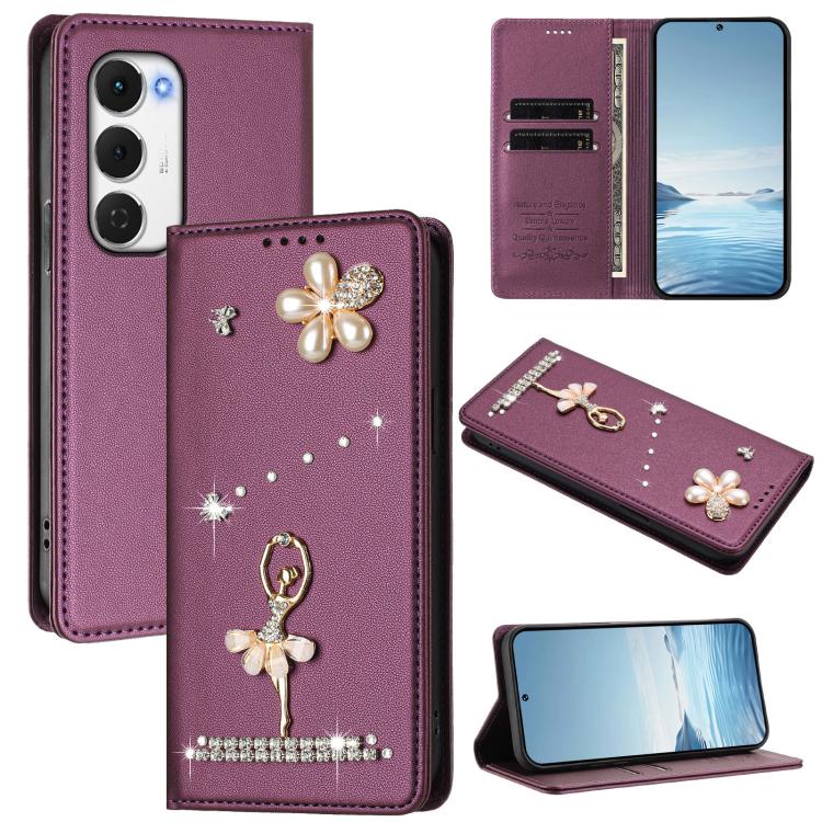 Ballet Girl Diamond Studded RFID Vegan Leather Phone Case, For Tecno Spark Go 3, For Tecno Pova Slim / Spark Slim, For Tecno Spark Go 2024 / Spark 20, For Tecno Spark 40C, For Tecno Pova 7 Pro 5G, For Tecno Pop 10, For Tecno Spark 40 Pro+ 4G           ...