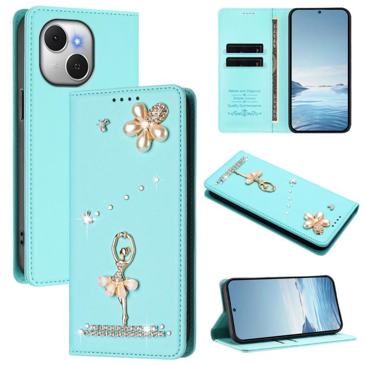 Ballet Girl Diamond Studded RFID Vegan Leather Phone Case, For Tecno Spark Go 3, For Tecno Pova Slim / Spark Slim, For Tecno Spark Go 2024 / Spark 20, For Tecno Spark 40C, For Tecno Pova 7 Pro 5G, For Tecno Pop 10, For Tecno Spark 40 Pro+ 4G           ...