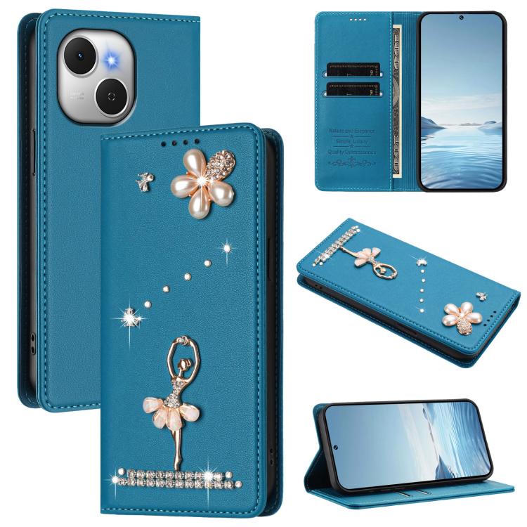 Ballet Girl Diamond Studded RFID Vegan Leather Phone Case, For Tecno Spark Go 3, For Tecno Pova Slim / Spark Slim, For Tecno Spark Go 2024 / Spark 20, For Tecno Spark 40C, For Tecno Pova 7 Pro 5G, For Tecno Pop 10, For Tecno Spark 40 Pro+ 4G           ...