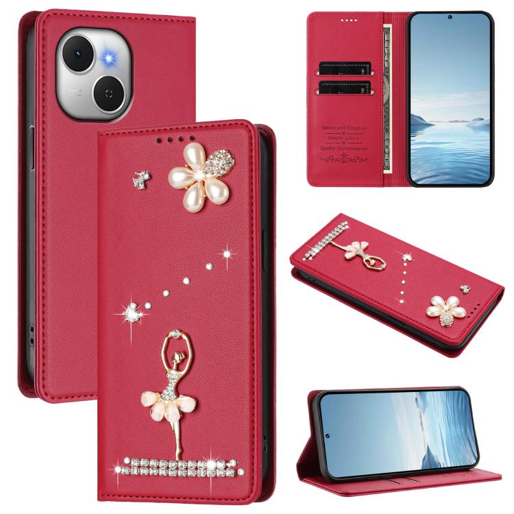 Ballet Girl Diamond Studded RFID Vegan Leather Phone Case, For Tecno Spark Go 3, For Tecno Pova Slim / Spark Slim, For Tecno Spark Go 2024 / Spark 20, For Tecno Spark 40C, For Tecno Pova 7 Pro 5G, For Tecno Pop 10, For Tecno Spark 40 Pro+ 4G           ...