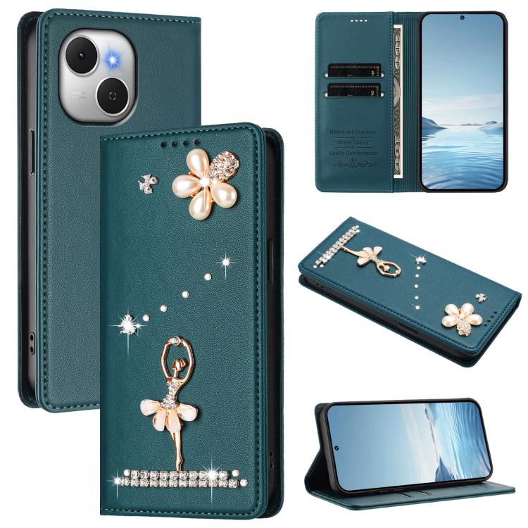 Ballet Girl Diamond Studded RFID Vegan Leather Phone Case, For Tecno Spark Go 3, For Tecno Pova Slim / Spark Slim, For Tecno Spark Go 2024 / Spark 20, For Tecno Spark 40C, For Tecno Pova 7 Pro 5G, For Tecno Pop 10, For Tecno Spark 40 Pro+ 4G           ...