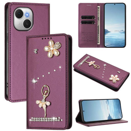 Ballet Girl Diamond Studded RFID Vegan Leather Phone Case, For Tecno Spark Go 3, For Tecno Pova Slim / Spark Slim, For Tecno Spark Go 2024 / Spark 20, For Tecno Spark 40C, For Tecno Pova 7 Pro 5G, For Tecno Pop 10, For Tecno Spark 40 Pro+ 4G           ...