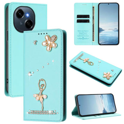 Ballet Girl Diamond Studded RFID Vegan Leather Phone Case, For Tecno Spark Go 1, For Tecno Camon 40 Pro, For Tecno Camon 40 Premier, For Tecno Camon 40, For Tecno Spark 30C 5G / Pop 9 5G, For Tecno Camon 30S / 30S Pro                                   ...