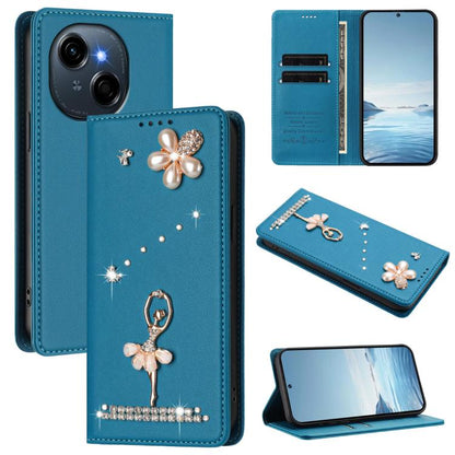 Ballet Girl Diamond Studded RFID Vegan Leather Phone Case, For Tecno Spark Go 1, For Tecno Camon 40 Pro, For Tecno Camon 40 Premier, For Tecno Camon 40, For Tecno Spark 30C 5G / Pop 9 5G, For Tecno Camon 30S / 30S Pro                                   ...