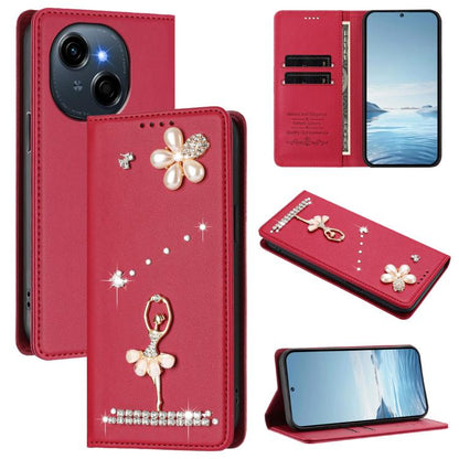 Ballet Girl Diamond Studded RFID Vegan Leather Phone Case, For Tecno Spark Go 1, For Tecno Camon 40 Pro, For Tecno Camon 40 Premier, For Tecno Camon 40, For Tecno Spark 30C 5G / Pop 9 5G, For Tecno Camon 30S / 30S Pro                                   ...