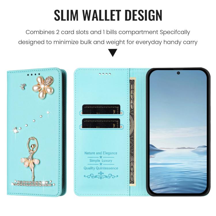 Ballet Girl Diamond Studded RFID Vegan Leather Phone Case, For Tecno Spark Go 3, For Tecno Pova Slim / Spark Slim, For Tecno Spark Go 2024 / Spark 20, For Tecno Spark 40C, For Tecno Pova 7 Pro 5G, For Tecno Pop 10, For Tecno Spark 40 Pro+ 4G           ...
