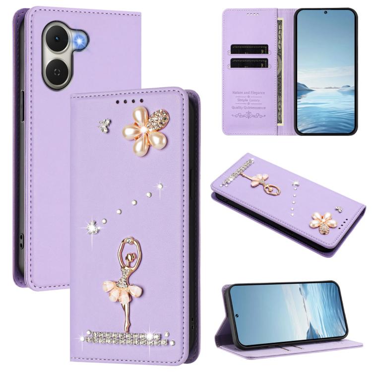 Ballet Girl Diamond Studded RFID Vegan Leather Phone Case, For Tecno Spark Go 3, For Tecno Pova Slim / Spark Slim, For Tecno Spark Go 2024 / Spark 20, For Tecno Spark 40C, For Tecno Pova 7 Pro 5G, For Tecno Pop 10, For Tecno Spark 40 Pro+ 4G           ...
