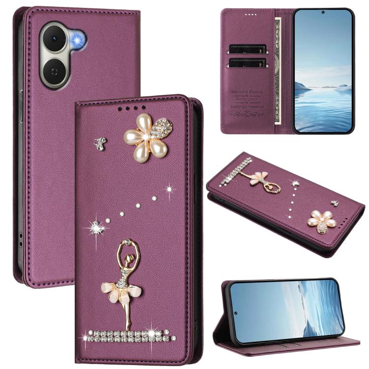 Ballet Girl Diamond Studded RFID Vegan Leather Phone Case, For Tecno Spark Go 3, For Tecno Pova Slim / Spark Slim, For Tecno Spark Go 2024 / Spark 20, For Tecno Spark 40C, For Tecno Pova 7 Pro 5G, For Tecno Pop 10, For Tecno Spark 40 Pro+ 4G           ...