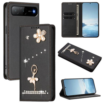 Ballet Girl Diamond Studded RFID Vegan Leather Phone Case, For Tecno Spark Go 1, For Tecno Camon 40 Pro, For Tecno Camon 40 Premier, For Tecno Camon 40, For Tecno Spark 30C 5G / Pop 9 5G, For Tecno Camon 30S / 30S Pro                                   ...