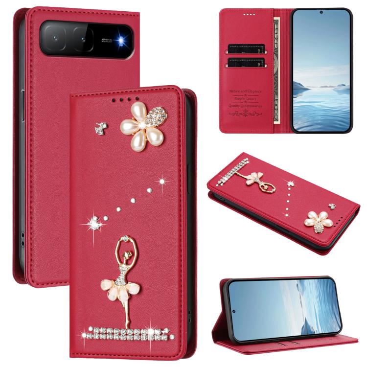 Ballet Girl Diamond Studded RFID Vegan Leather Phone Case, For Tecno Spark Go 1, For Tecno Camon 40 Pro, For Tecno Camon 40 Premier, For Tecno Camon 40, For Tecno Spark 30C 5G / Pop 9 5G, For Tecno Camon 30S / 30S Pro                                   ...