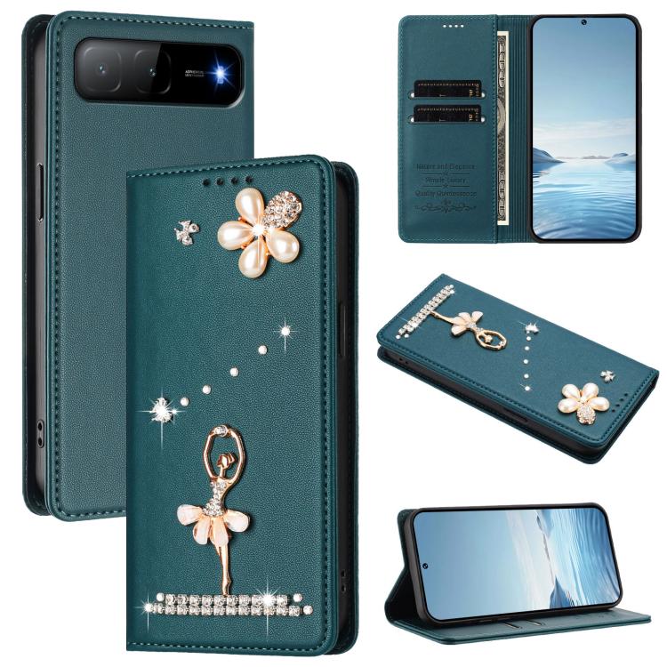 Ballet Girl Diamond Studded RFID Vegan Leather Phone Case, For Tecno Spark Go 1, For Tecno Camon 40 Pro, For Tecno Camon 40 Premier, For Tecno Camon 40, For Tecno Spark 30C 5G / Pop 9 5G, For Tecno Camon 30S / 30S Pro                                   ...