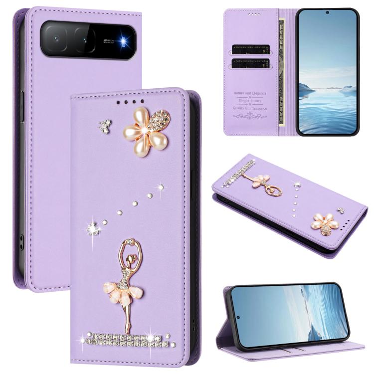 Ballet Girl Diamond Studded RFID Vegan Leather Phone Case, For Tecno Spark Go 1, For Tecno Camon 40 Pro, For Tecno Camon 40 Premier, For Tecno Camon 40, For Tecno Spark 30C 5G / Pop 9 5G, For Tecno Camon 30S / 30S Pro                                   ...