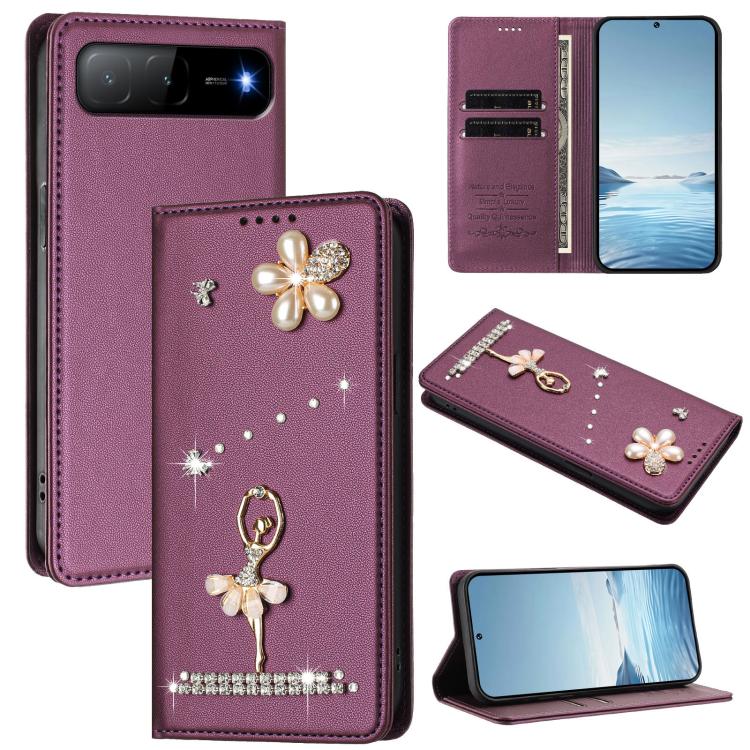Ballet Girl Diamond Studded RFID Vegan Leather Phone Case, For Tecno Spark Go 1, For Tecno Camon 40 Pro, For Tecno Camon 40 Premier, For Tecno Camon 40, For Tecno Spark 30C 5G / Pop 9 5G, For Tecno Camon 30S / 30S Pro                                   ...