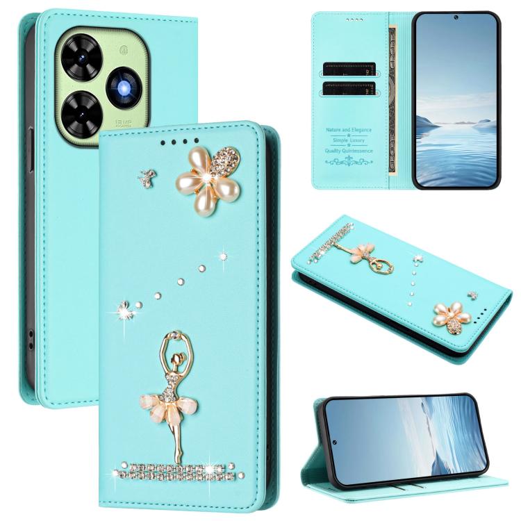 Ballet Girl Diamond Studded RFID Vegan Leather Phone Case, For Tecno Spark Go 3, For Tecno Pova Slim / Spark Slim, For Tecno Spark Go 2024 / Spark 20, For Tecno Spark 40C, For Tecno Pova 7 Pro 5G, For Tecno Pop 10, For Tecno Spark 40 Pro+ 4G           ...