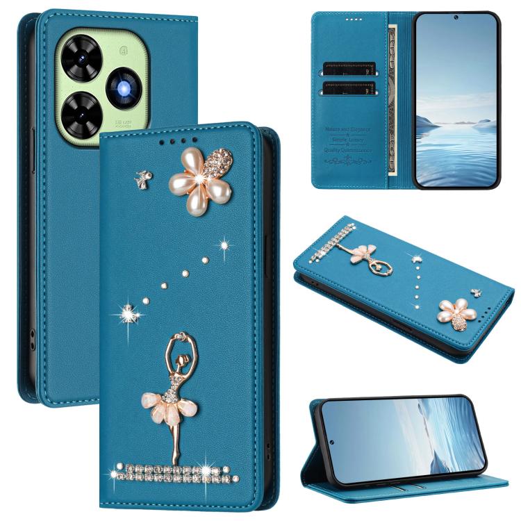 Ballet Girl Diamond Studded RFID Vegan Leather Phone Case, For Tecno Spark Go 3, For Tecno Pova Slim / Spark Slim, For Tecno Spark Go 2024 / Spark 20, For Tecno Spark 40C, For Tecno Pova 7 Pro 5G, For Tecno Pop 10, For Tecno Spark 40 Pro+ 4G           ...