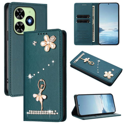 Ballet Girl Diamond Studded RFID Vegan Leather Phone Case, For Tecno Spark Go 3, For Tecno Pova Slim / Spark Slim, For Tecno Spark Go 2024 / Spark 20, For Tecno Spark 40C, For Tecno Pova 7 Pro 5G, For Tecno Pop 10, For Tecno Spark 40 Pro+ 4G           ...