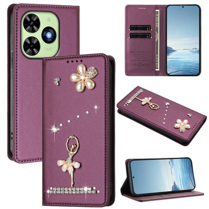 Ballet Girl Diamond Studded RFID Vegan Leather Phone Case, For Tecno Spark Go 3, For Tecno Pova Slim / Spark Slim, For Tecno Spark Go 2024 / Spark 20, For Tecno Spark 40C, For Tecno Pova 7 Pro 5G, For Tecno Pop 10, For Tecno Spark 40 Pro+ 4G           ...