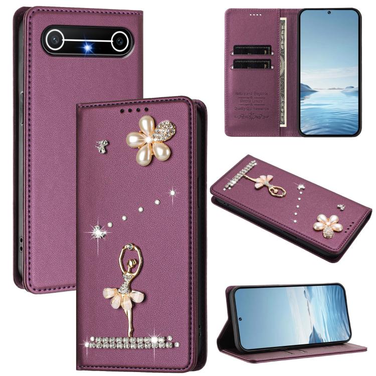 Ballet Girl Diamond Studded RFID Vegan Leather Phone Case, For Tecno Spark Go 3, For Tecno Pova Slim / Spark Slim, For Tecno Spark Go 2024 / Spark 20, For Tecno Spark 40C, For Tecno Pova 7 Pro 5G, For Tecno Pop 10, For Tecno Spark 40 Pro+ 4G           ...