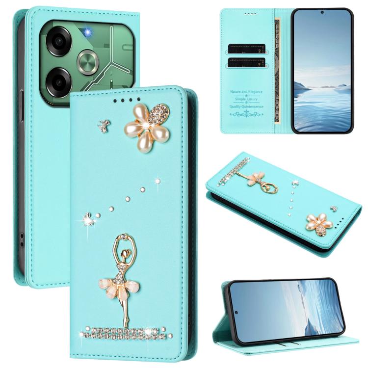 Ballet Girl Diamond Studded RFID Vegan Leather Phone Case, For Tecno Spark 20 Pro 5G, For Tecno Spark 10 Pro Magic Magenta, For Tecno Pova 6 / Pova 6 Pro, For Tecno Pova 6, For Tecno Camon 30 Pro, For Tecno Camon 30 Premier                             ...