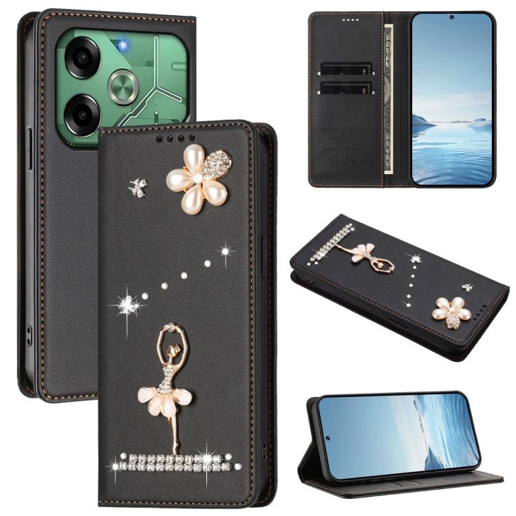 Ballet Girl Diamond Studded RFID Vegan Leather Phone Case, For Tecno Spark 20 Pro 5G, For Tecno Spark 10 Pro Magic Magenta, For Tecno Pova 6 / Pova 6 Pro, For Tecno Pova 6, For Tecno Camon 30 Pro, For Tecno Camon 30 Premier                             ...