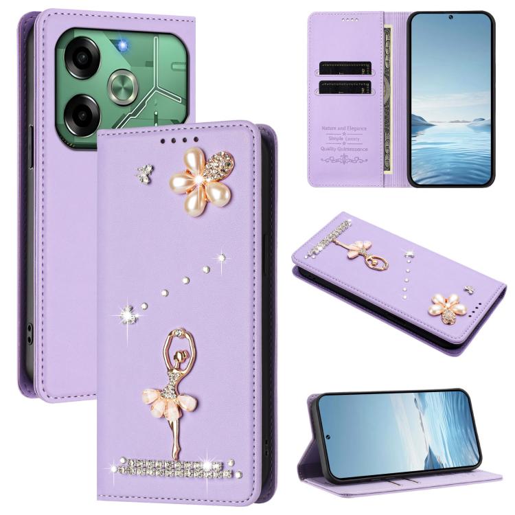 Ballet Girl Diamond Studded RFID Vegan Leather Phone Case, For Tecno Spark 20 Pro 5G, For Tecno Spark 10 Pro Magic Magenta, For Tecno Pova 6 / Pova 6 Pro, For Tecno Pova 6, For Tecno Camon 30 Pro, For Tecno Camon 30 Premier                             ...