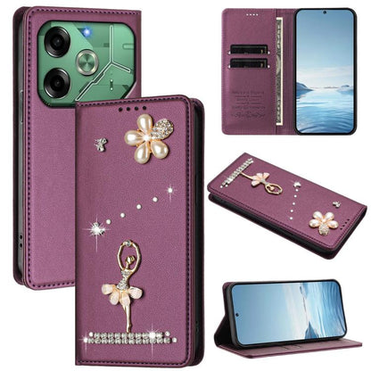 Ballet Girl Diamond Studded RFID Vegan Leather Phone Case, For Tecno Spark 20 Pro 5G, For Tecno Spark 10 Pro Magic Magenta, For Tecno Pova 6 / Pova 6 Pro, For Tecno Pova 6, For Tecno Camon 30 Pro, For Tecno Camon 30 Premier                             ...