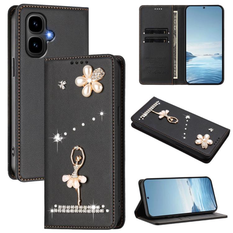 Ballet Girl Diamond Studded RFID Vegan Leather Phone Case, For Tecno Spark Go 3, For Tecno Pova Slim / Spark Slim, For Tecno Spark Go 2024 / Spark 20, For Tecno Spark 40C, For Tecno Pova 7 Pro 5G, For Tecno Pop 10, For Tecno Spark 40 Pro+ 4G           ...