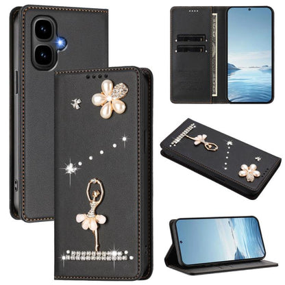 Ballet Girl Diamond Studded RFID Vegan Leather Phone Case, For Tecno Spark Go 3, For Tecno Pova Slim / Spark Slim, For Tecno Spark Go 2024 / Spark 20, For Tecno Spark 40C, For Tecno Pova 7 Pro 5G, For Tecno Pop 10, For Tecno Spark 40 Pro+ 4G           ...