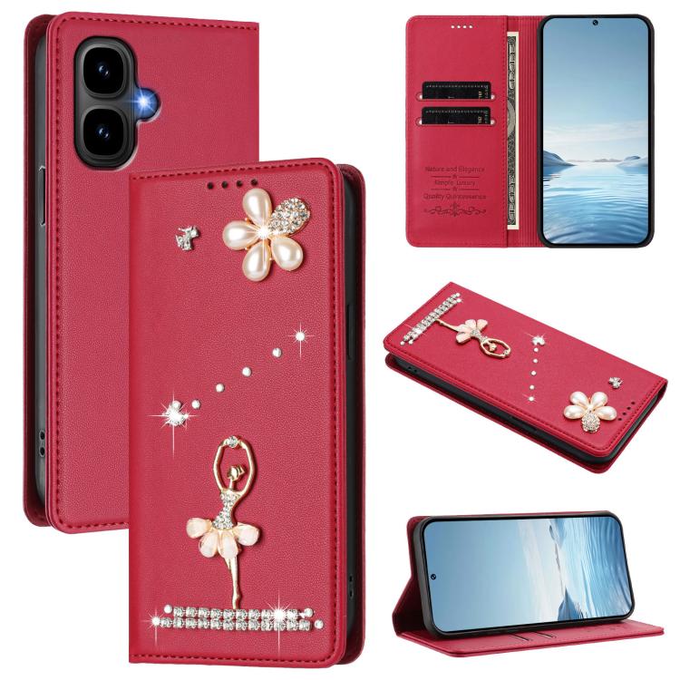 Ballet Girl Diamond Studded RFID Vegan Leather Phone Case, For Tecno Spark Go 3, For Tecno Pova Slim / Spark Slim, For Tecno Spark Go 2024 / Spark 20, For Tecno Spark 40C, For Tecno Pova 7 Pro 5G, For Tecno Pop 10, For Tecno Spark 40 Pro+ 4G           ...