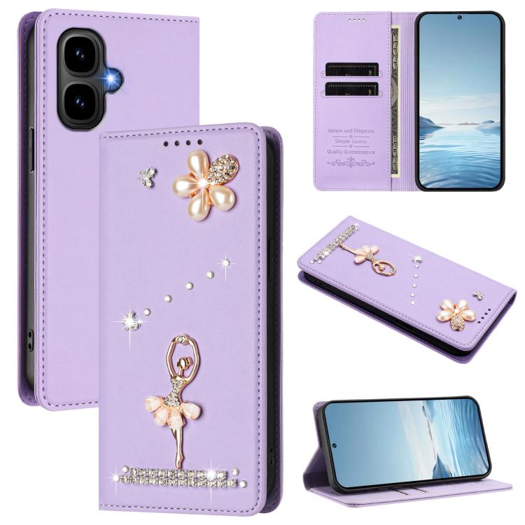 Ballet Girl Diamond Studded RFID Vegan Leather Phone Case, For Tecno Spark Go 3, For Tecno Pova Slim / Spark Slim, For Tecno Spark Go 2024 / Spark 20, For Tecno Spark 40C, For Tecno Pova 7 Pro 5G, For Tecno Pop 10, For Tecno Spark 40 Pro+ 4G           ...