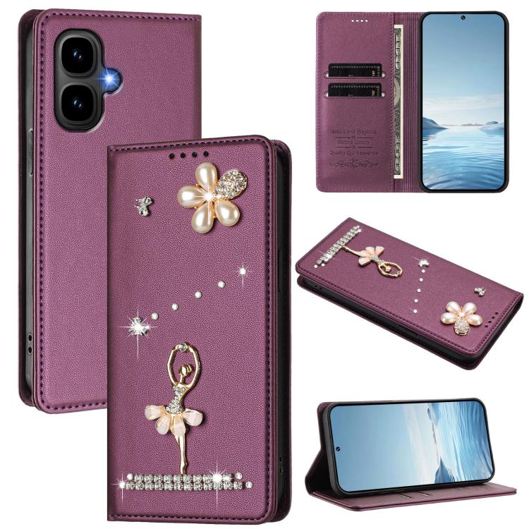 Ballet Girl Diamond Studded RFID Vegan Leather Phone Case, For Tecno Spark Go 3, For Tecno Pova Slim / Spark Slim, For Tecno Spark Go 2024 / Spark 20, For Tecno Spark 40C, For Tecno Pova 7 Pro 5G, For Tecno Pop 10, For Tecno Spark 40 Pro+ 4G           ...