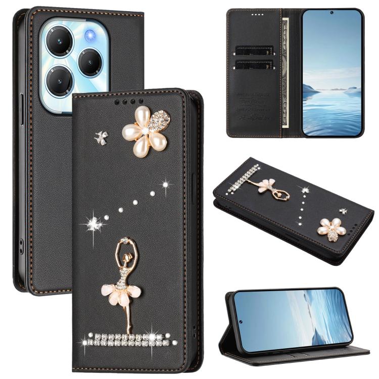 Ballet Girl Diamond Studded RFID Vegan Leather Phone Case, For Tecno Spark 20 Pro 5G, For Tecno Spark 10 Pro Magic Magenta, For Tecno Pova 6 / Pova 6 Pro, For Tecno Pova 6, For Tecno Camon 30 Pro, For Tecno Camon 30 Premier                             ...