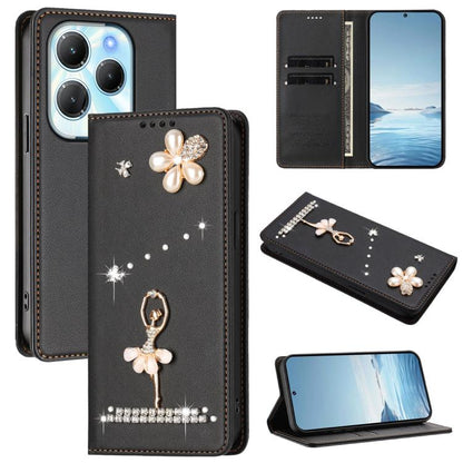 Ballet Girl Diamond Studded RFID Vegan Leather Phone Case, For Tecno Spark 20 Pro 5G, For Tecno Spark 10 Pro Magic Magenta, For Tecno Pova 6 / Pova 6 Pro, For Tecno Pova 6, For Tecno Camon 30 Pro, For Tecno Camon 30 Premier                             ...