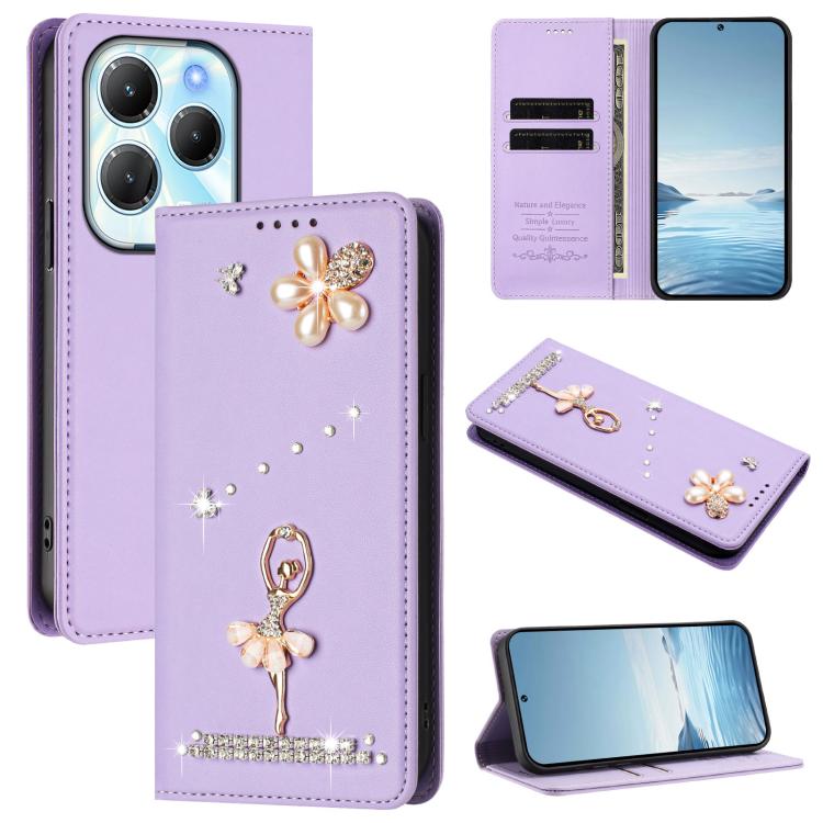 Ballet Girl Diamond Studded RFID Vegan Leather Phone Case, For Tecno Spark 20 Pro 5G, For Tecno Spark 10 Pro Magic Magenta, For Tecno Pova 6 / Pova 6 Pro, For Tecno Pova 6, For Tecno Camon 30 Pro, For Tecno Camon 30 Premier                             ...
