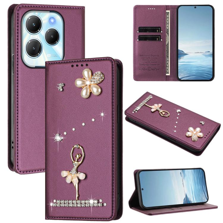 Ballet Girl Diamond Studded RFID Vegan Leather Phone Case, For Tecno Spark 20 Pro 5G, For Tecno Spark 10 Pro Magic Magenta, For Tecno Pova 6 / Pova 6 Pro, For Tecno Pova 6, For Tecno Camon 30 Pro, For Tecno Camon 30 Premier                             ...